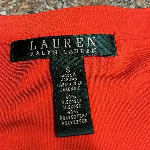 Lauren Ralph Lauren Red Shift Shirt Dress Short Cap Sleeve Size Small Flaw - Picture 6 of 9